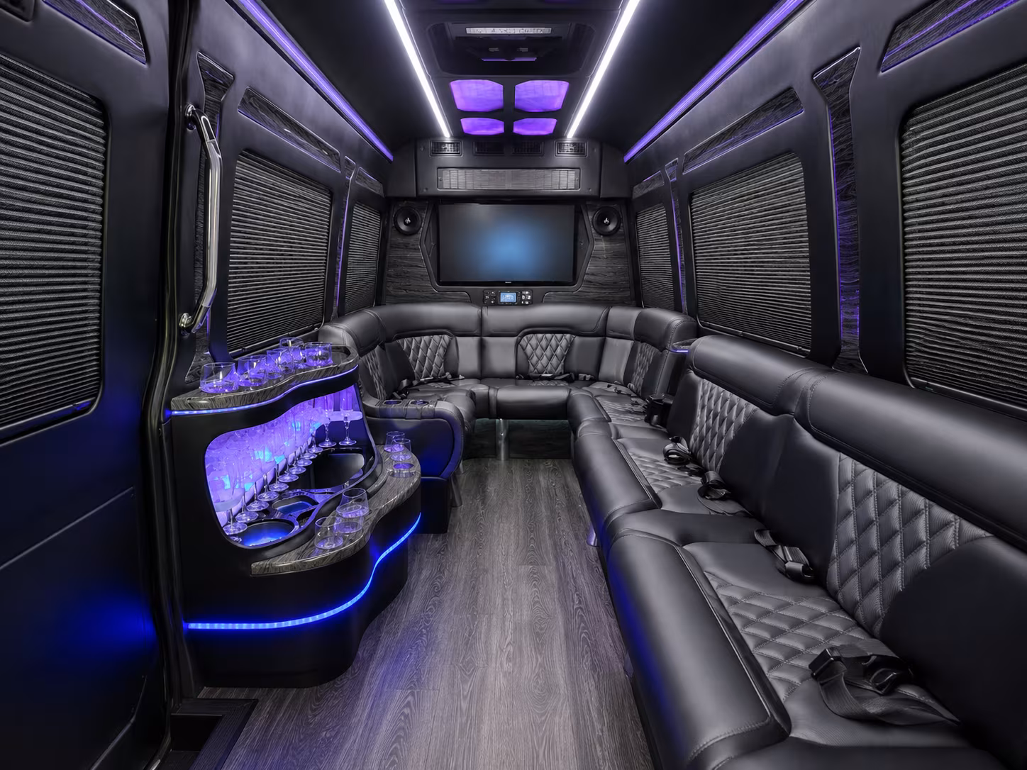 overland park 15 passenger party bus inside