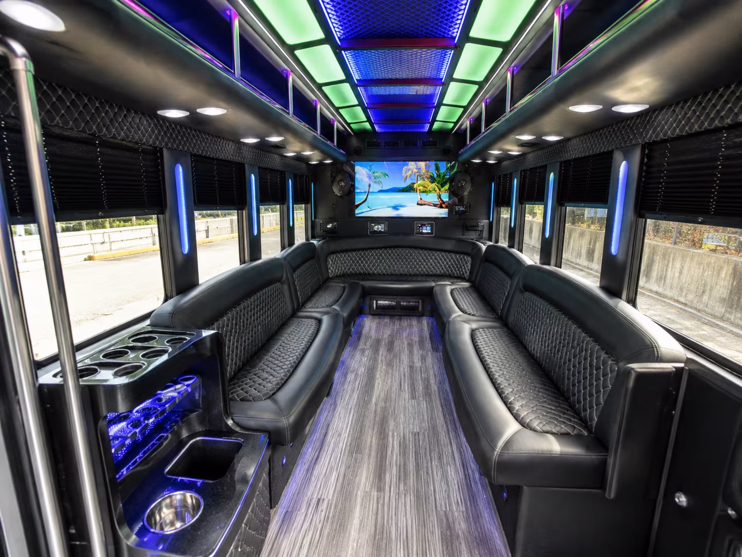 overland park 18 passenger party bus inside