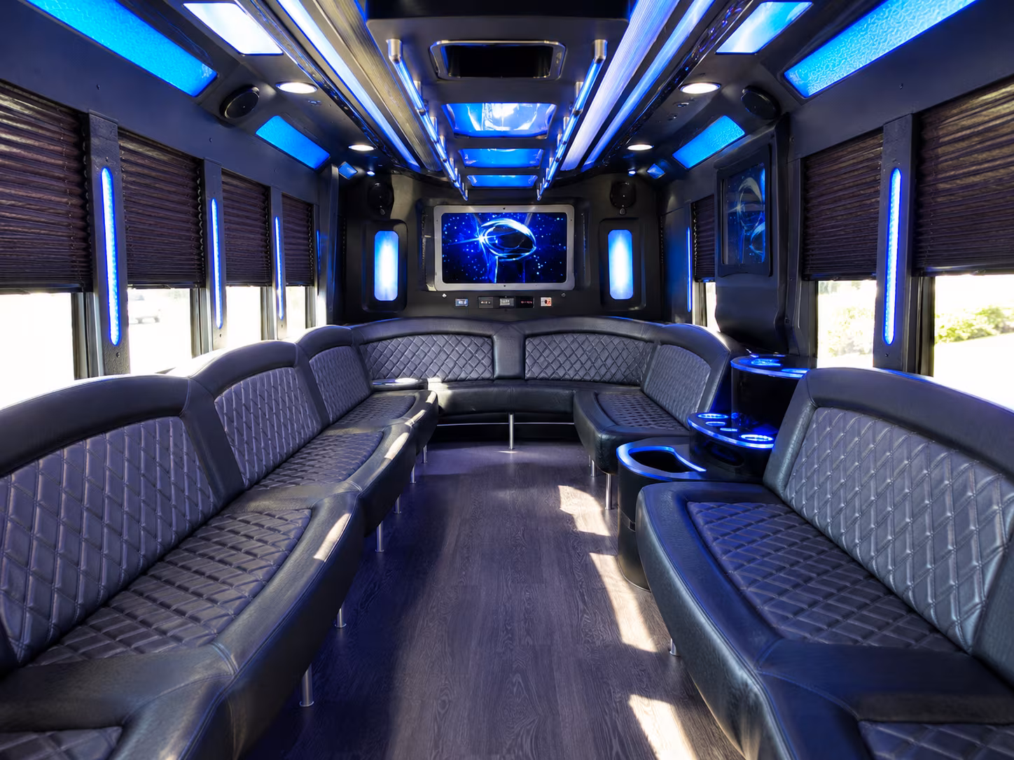 overland park 28 passenger party bus inside
