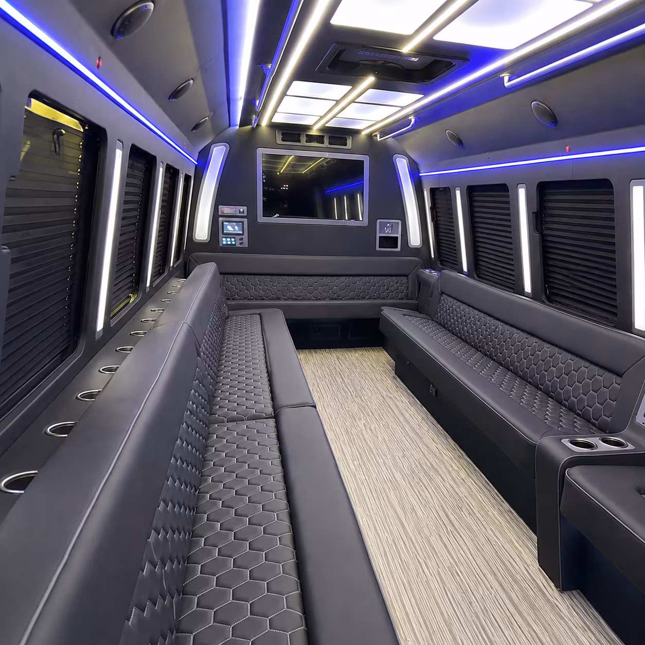 overland park 40 passenger party bus inside
