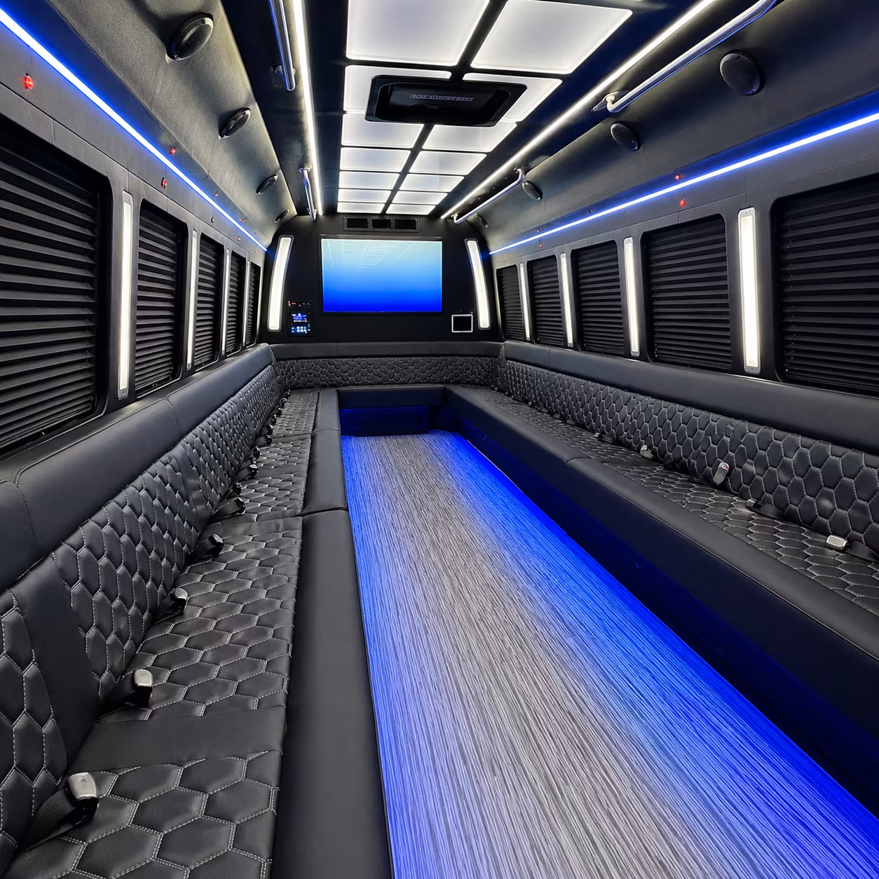 overland park 50 passenger party bus inside